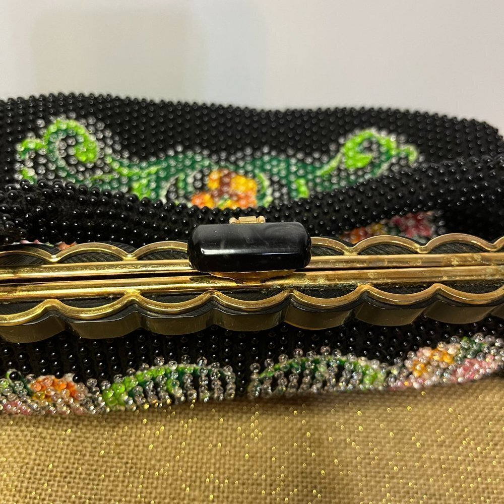 Vintage Rare Beaded Bag Black Floral Laura USA Purse - Picture 2 of 6